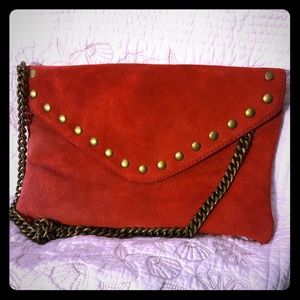 J Crew studded, envelope style suede handbag